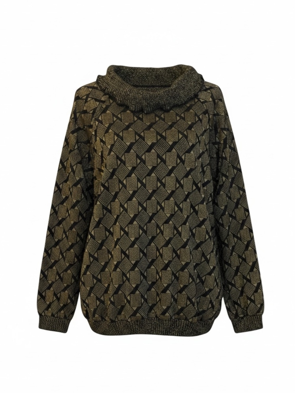J.J. Rich Metallic Geometric Cowl Neck Sweater Long Sleeve Pullover